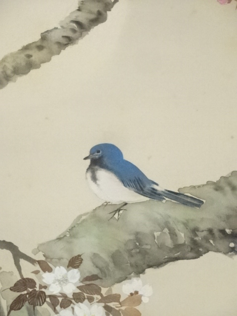 道具 ] - 道具 横尾木鶏筆 桜花小禽図 肉筆絹本掛軸（共箱） | ネット